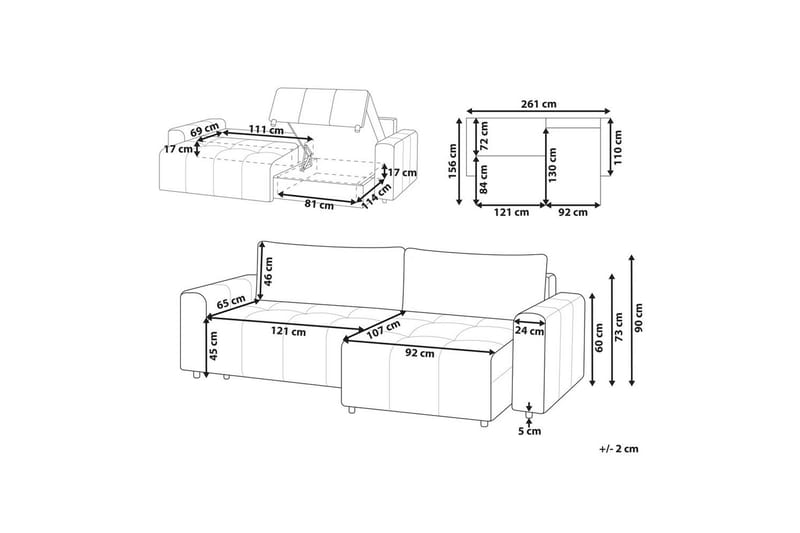 Hjørnesofa til venstre Venstrevendt Innvik - Grå, 213x156 cm - Møbler - Sofaer - Sovesofaer
