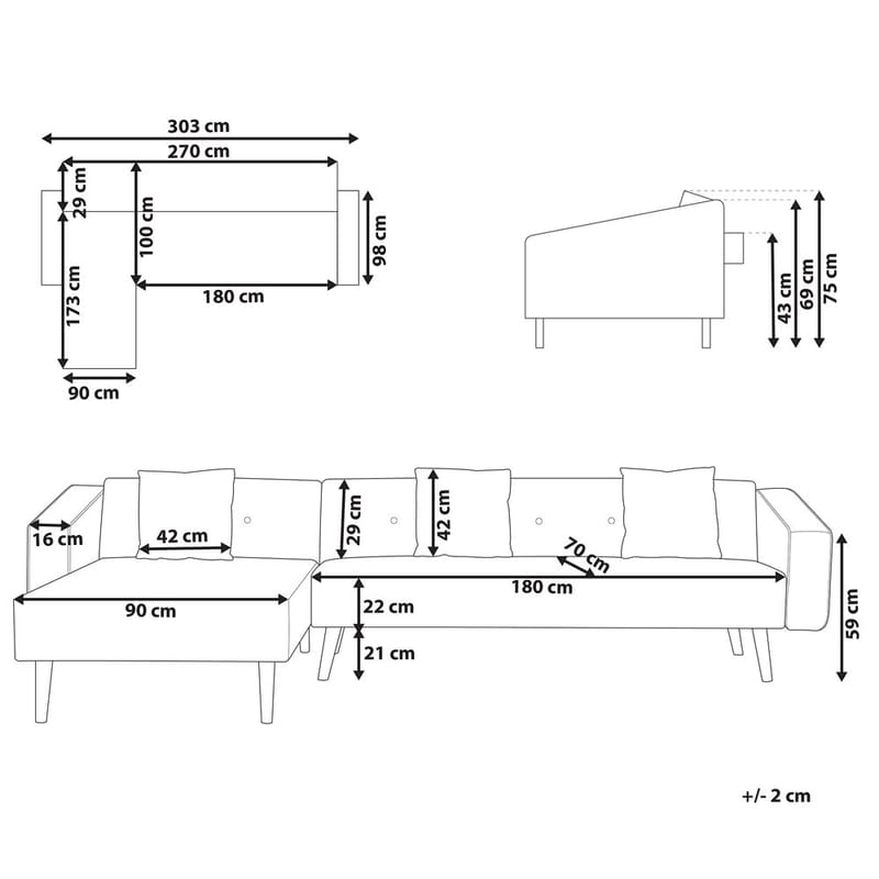Hjørnesofa Vadso - Hvid, lyst træ/Højrevendt - Møbler - Sofaer - Sovesofaer