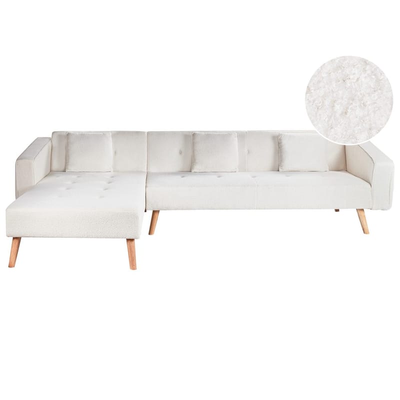 Hjørnesofa Vadso, Hvid, lyst træ/Højrevendt