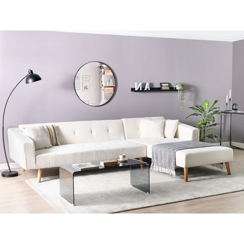 Hjørnesofa Vadso - Hvid, lyst træ/Venstrevendt - Møbler - Sofaer - Sovesofaer