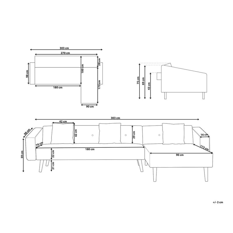 Hjørnesofa Vadso - Hvid, lyst træ/Venstrevendt - Møbler - Sofaer - Sovesofaer