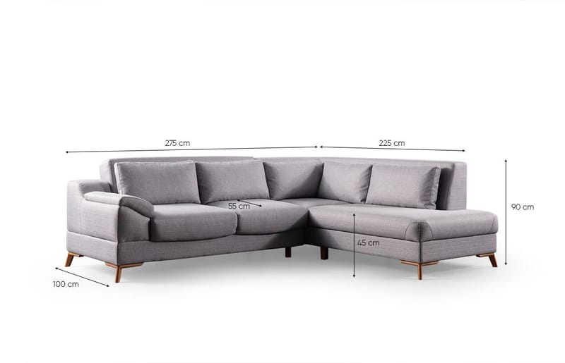 Hjørnesovesofa Atelier Del Sofa Aqua Grå (225/275 x 100 x 90 cm) Højre - Møbler - Sofaer - Sovesofaer