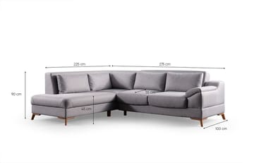 Hjørnesovesofa Atelier Del Sofa Aqua Grå (225/275 x 100 x 90 cm) Venstre - Møbler - Sofaer - Sovesofaer