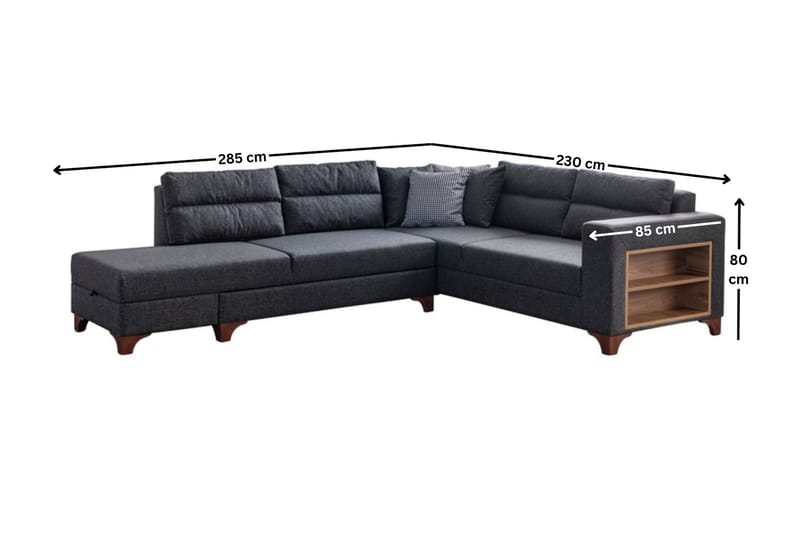 Hjørnesovesofa Atelier Del Sofa T-Loft Højre (230 x 90 x 150 cm) Antracit - Antracit - Møbler - Sofaer - Sovesofaer - Hjørnesovesofa