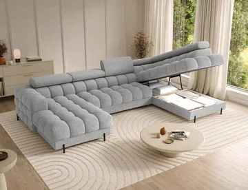 Feraria 6-personers boblende sovesofa med divan og chaiselong, opbevaring, højre - Pellerito 03 - Møbler - Sofaer - Sovesofaer - Hjørnesovesofa