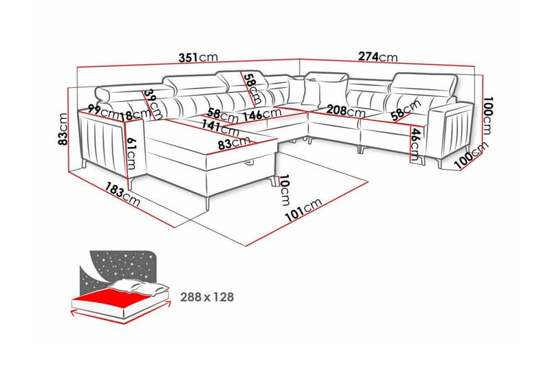Galbally 5-sits Hörnbäddsoffa NO_BRAND Dark blue - Møbler - Sofaer - Sovesofaer - Hjørnesovesofa