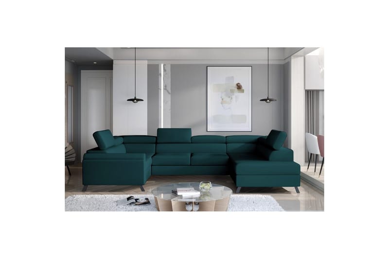 Hjørnesofa Eltap Escada 336x200x92 cm, Mat Velvet 75, Grøn, Højre