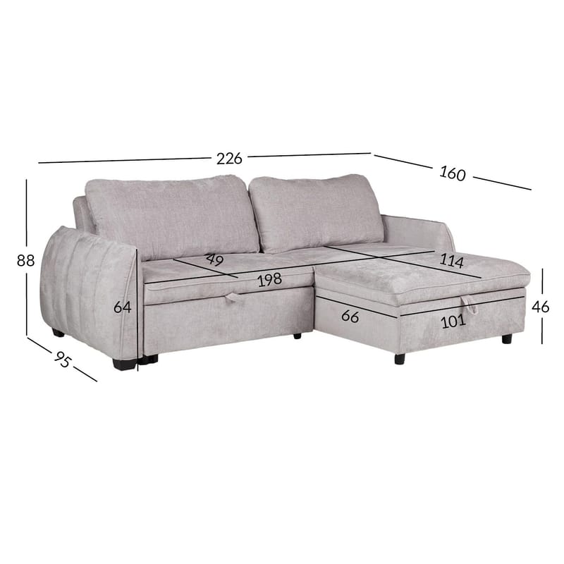 Hjørnesovesofa Klevor - Lysegrå - Møbler - Sofaer - Sovesofaer
