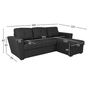 Hjørnesovesofa Korsvik - Mørkegrå - Møbler - Sofaer - Sovesofaer