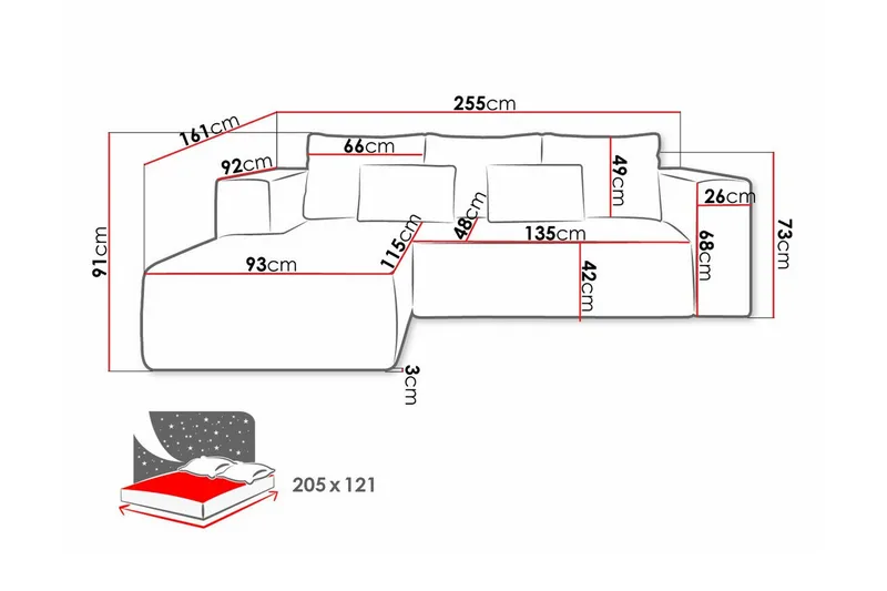 Listowel 3-personers Hjørnesovesofa - Møbler - Sofaer - Sovesofaer - Hjørnesovesofa
