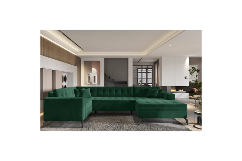 Sofa med chaiselong Eltap Montez 340x180x93 cm, Loco 35, Mørkegrøn, Højre