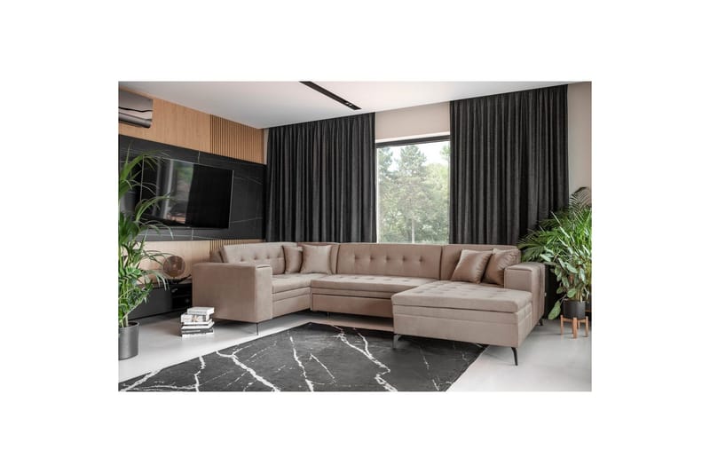 Sofa med chaiselong Eltap Montez 340x180x93 cm, Nube 20, Beige, Højre