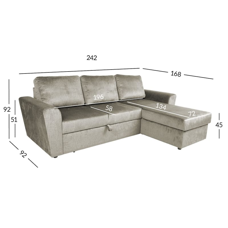 Hjørnesovesofa Tjörnö fløjl - Beige velour - Møbler - Sofaer - Sovesofaer