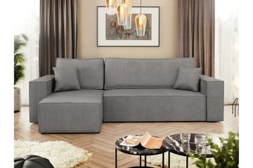 Hobson Sovesofa med Chaiselong 3-personers i Plys - Grå - Møbler - Sofaer - Sovesofaer