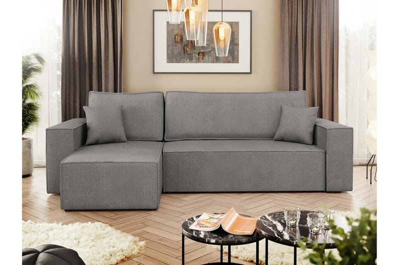 Hobson Sovesofa med Chaiselong 3-personers i Plys - Grå - Møbler - Sofaer - Sovesofaer