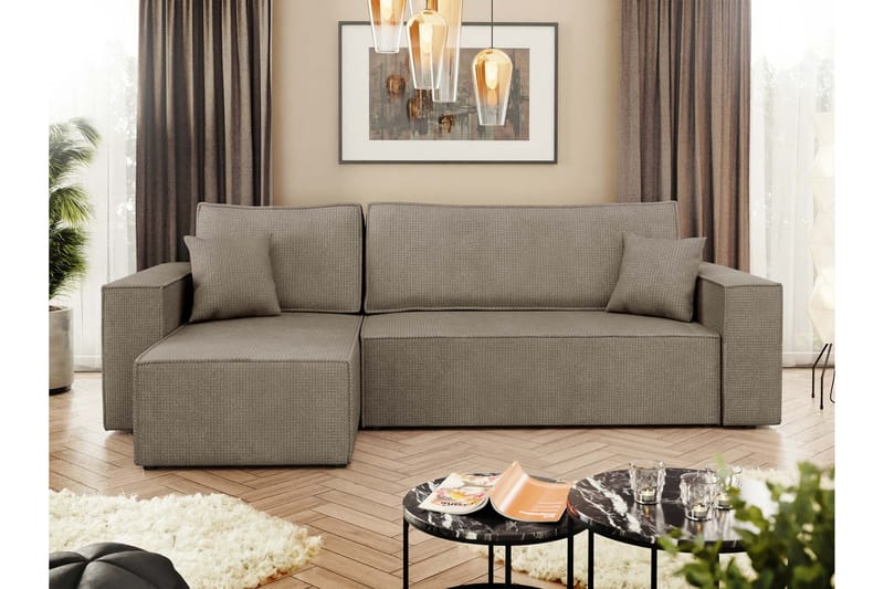 Hobson Sovesofa med Chaiselong 3-personers i Plys - Brun - Møbler - Sofaer - Sovesofaer