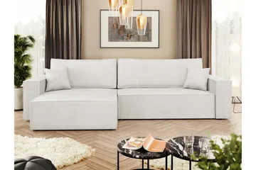 Hobson Sovesofa med Chaiselong 3-personers i Plys - Hvid - Møbler - Sofaer - Sovesofaer