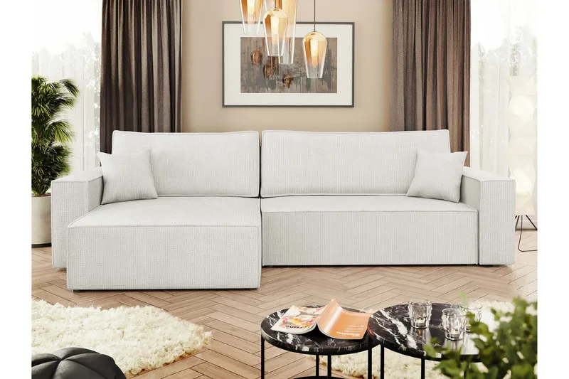 Hobson Sovesofa med Chaiselong 3-personers i Plys - Hvid - Møbler - Sofaer - Sovesofaer