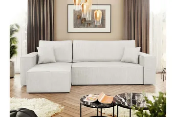 Hobson Sovesofa med Chaiselong 3-personers i Plys - Hvid - Møbler - Sofaer - Sovesofaer