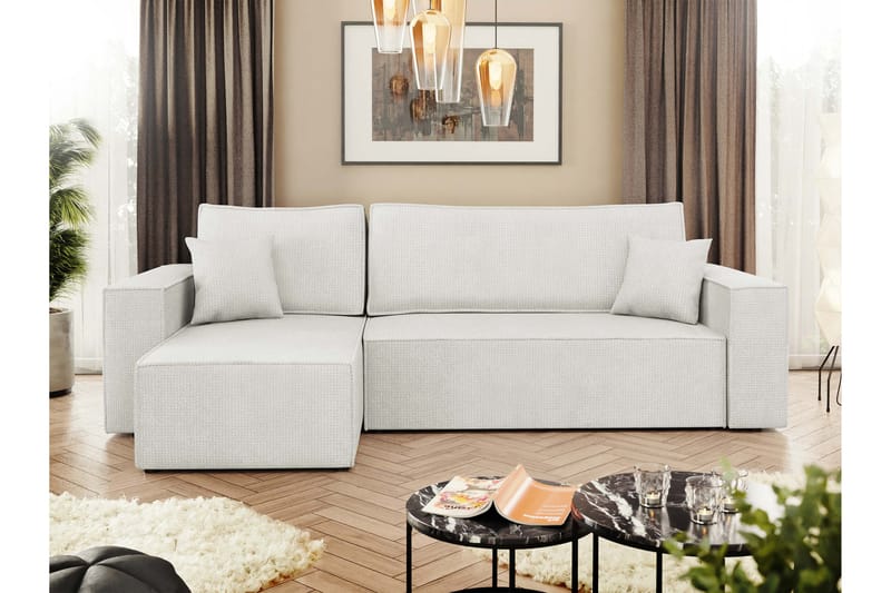 Hobson Sovesofa med Chaiselong 3-personers i Plys - Hvid - Møbler - Sofaer - Sovesofaer