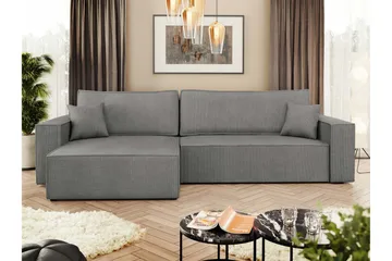 Hobson Sovesofa med Chaiselong 3-personers i Plys - Grå - Møbler - Sofaer - Sovesofaer