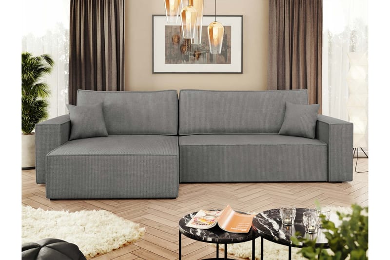 Hobson Sovesofa med Chaiselong 3-personers i Plys - Grå - Møbler - Sofaer - Sovesofaer