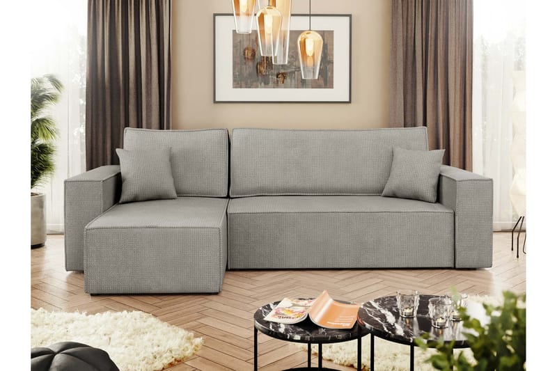 Hobson Sovesofa med Chaiselong 3-personers i Plys - Grå - Møbler - Sofaer - Sovesofaer