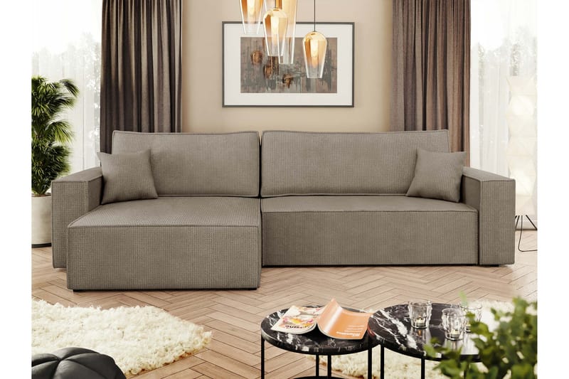 Hobson Sovesofa med Chaiselong 3-personers i Plys - Brun - Møbler - Sofaer - Sovesofaer