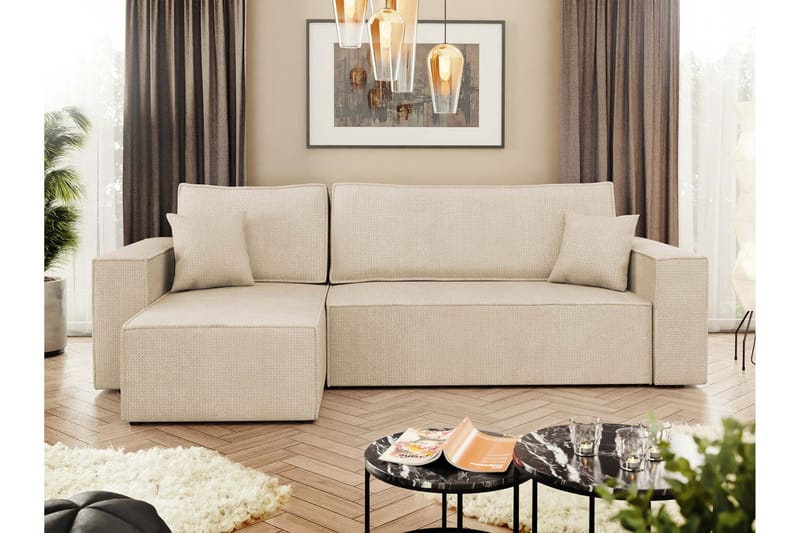 Hobson Sovesofa med Chaiselong 3-personers i Plys - Beige - Møbler - Sofaer - Sovesofaer