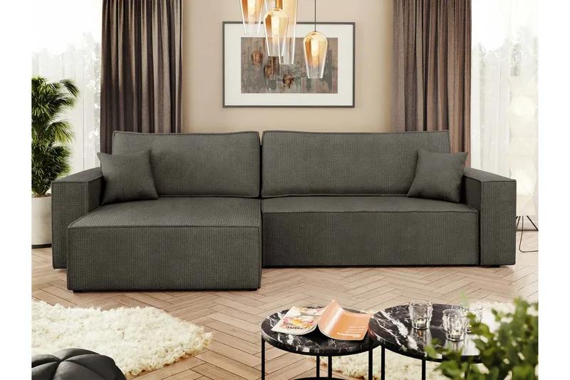 Hobson Sovesofa med Chaiselong 3-personers i Plys - Grå - Møbler - Sofaer - Sovesofaer