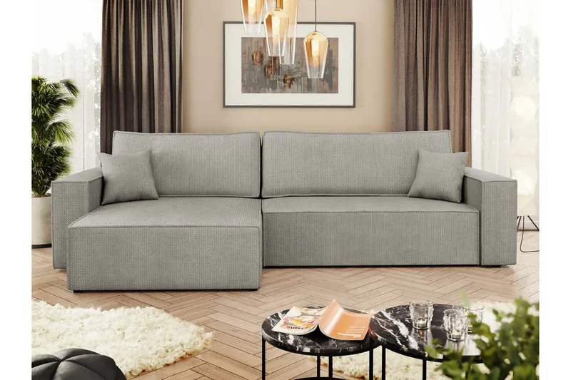 Hobson Sovesofa med Chaiselong 3-personers i Plys - Grå - Møbler - Sofaer - Sovesofaer