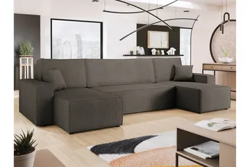 Hobson Sovesofa med Dobbelt Chaiselong 4-personers i Plys - Grå - Møbler - Sofaer - Sovesofaer