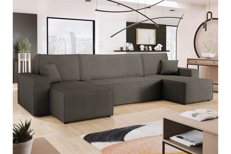 Hobson Sovesofa med Dobbelt Chaiselong 4-personers i Plys - Grå - Møbler - Sofaer - Sovesofaer