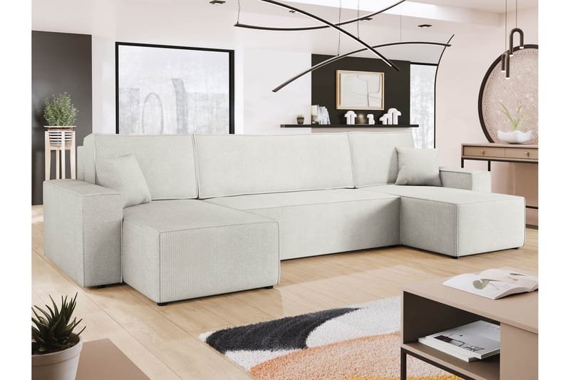 Hobson Sovesofa med Dobbelt Chaiselong 4-personers i Plys - Hvid - Møbler - Sofaer - Sovesofaer