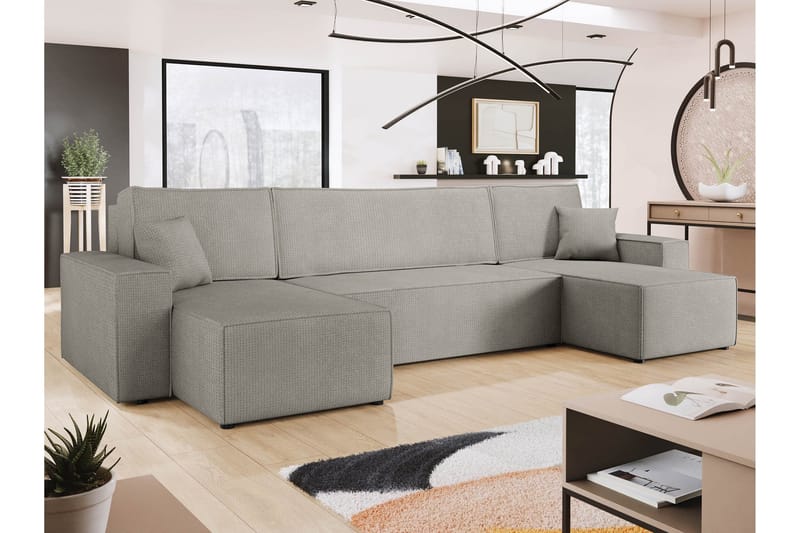 Hobson Sovesofa med Dobbelt Chaiselong 4-personers i Plys - Grå - Møbler - Sofaer - Sovesofaer