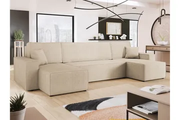Hobson Sovesofa med Dobbelt Chaiselong 4-personers i Plys - Beige - Møbler - Sofaer - Sovesofaer
