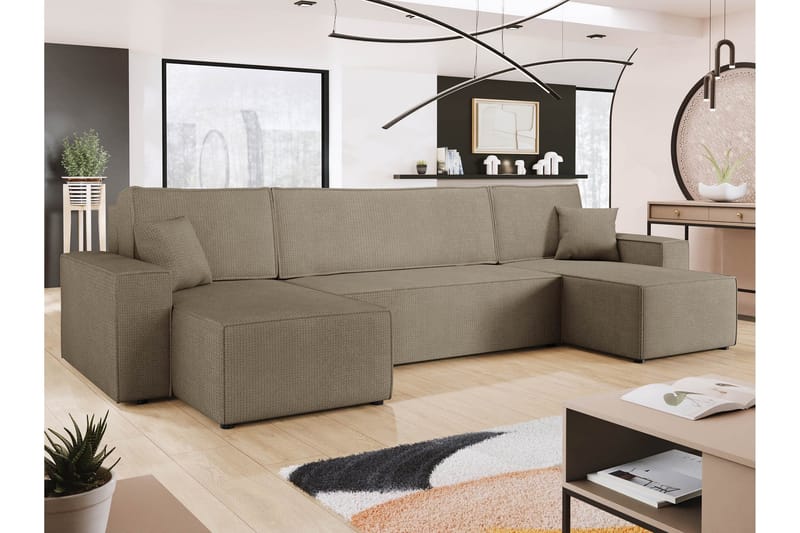 Hobson Sovesofa med Dobbelt Chaiselong 4-personers i Plys - Brun - Møbler - Sofaer - Sovesofaer