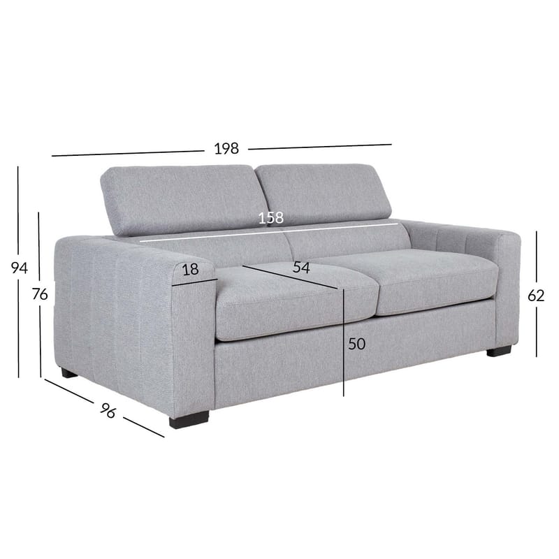 Sovesofa HOME4YOU Kingston 3-personers 198x96x76/94 cm Grå - grå - Møbler - Sofaer - Sovesofaer