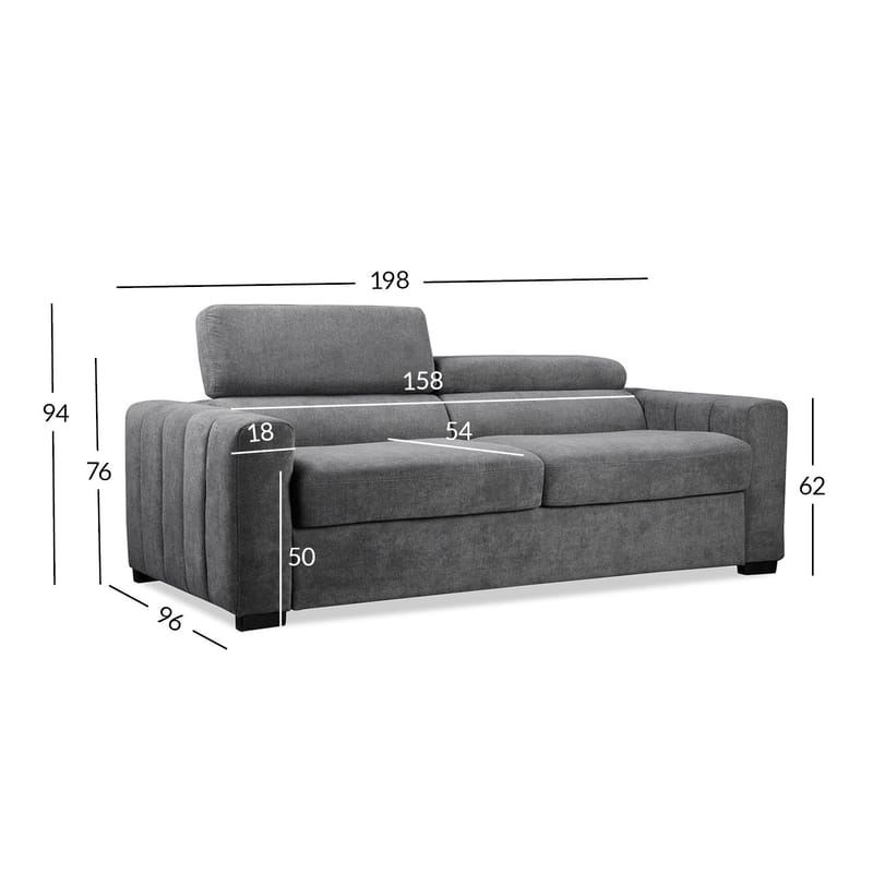 Sovesofa HOME4YOU Kingston 3-personers 198x96x76/94 cm Mørkegrå - mørkegrå - Møbler - Sofaer - Sovesofaer