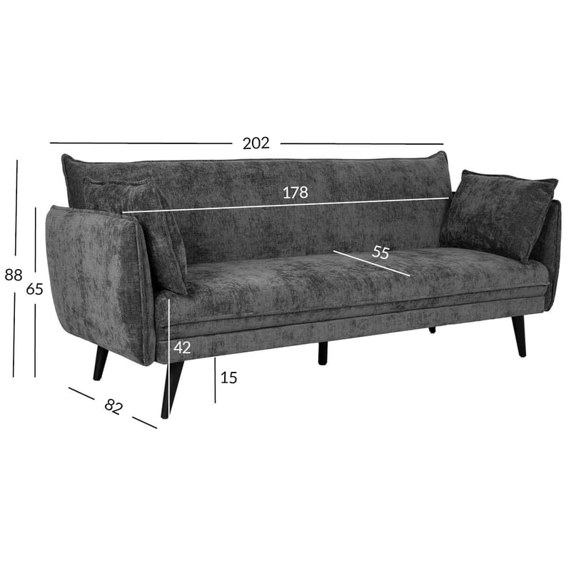 Sovesofa HOME4YOU Noella 3-personers Mørkegrå - mørkegrå - Møbler - Sofaer - Sovesofaer