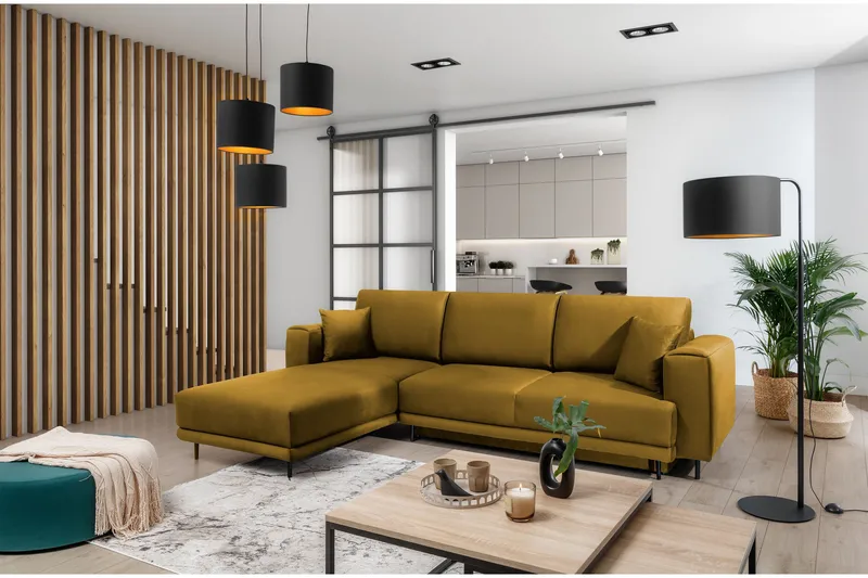 Hopland 3-personers Sovesofa med Divan og Opbevaring, Gul