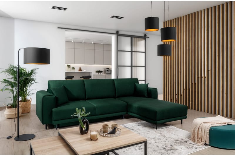 Hopland 3-personers Sovesofa med Divan og Opbevaring, Grøn