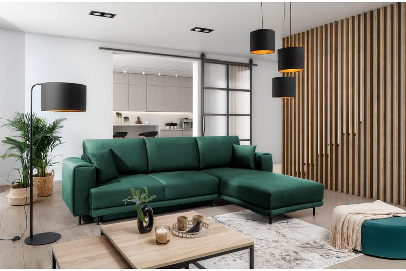 Hopland 3-personers Sovesofa med Divan og Opbevaring, Grøn