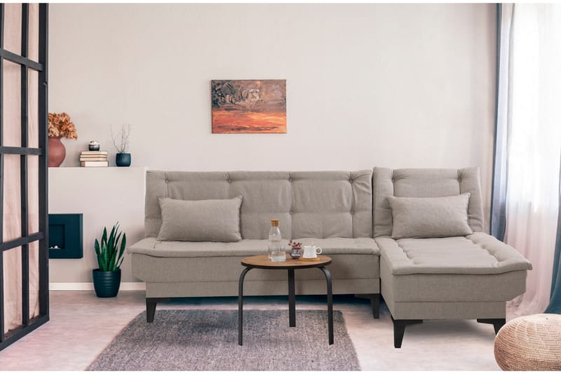 Hunterville 4-personers Højre L-formet Sovesofa 107x225 cm i Stof - Beige - Møbler - Sofaer - Sovesofaer