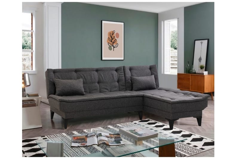 Hunterville 4-personers L-formet Sovesofa 107x225 cm i Stof - Grå - Møbler - Sofaer - Sovesofaer
