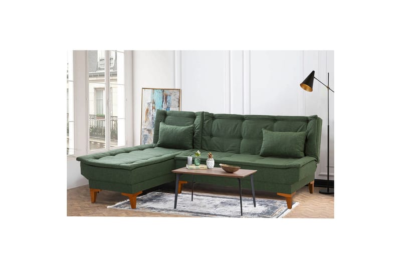 Hunterville 4-personers Venstrevendt L-formet Sovesofa 107x225 cm i Stof - Grøn - Møbler - Sofaer - Sovesofaer