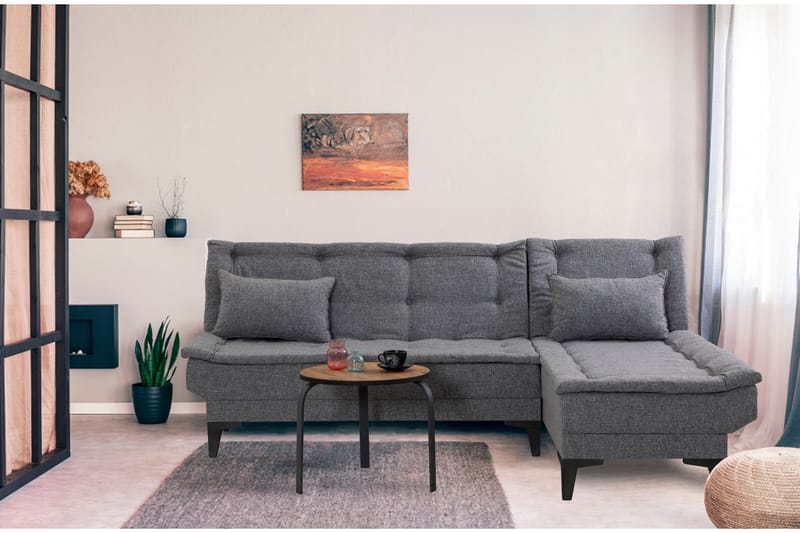 Hunterville Højre L-formet 4-sæders Sovesofa med Langsgående Liggeflade 107x225 cm i Stof - Grå - Møbler - Sofaer - Sovesofaer