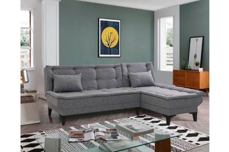 Hunterville Højre L-formet 4-sæders Sovesofa med Langsgående Liggeflade 107x225 cm i Stof - Grå - Møbler - Sofaer - Sovesofaer
