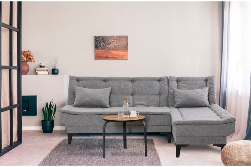Hunterville Højre L-formet Sovesofa 107x225 cm i Stof - Grå - Møbler - Sofaer - Sovesofaer