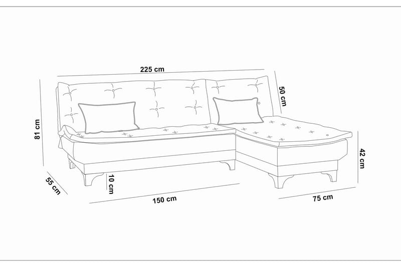 Hunterville Højre L-formet Sovesofa 107x225 cm i Stof - Grå - Møbler - Sofaer - Sovesofaer